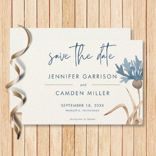 Blue Cornflowers & Wheat Field Modern Wedding Save The Date