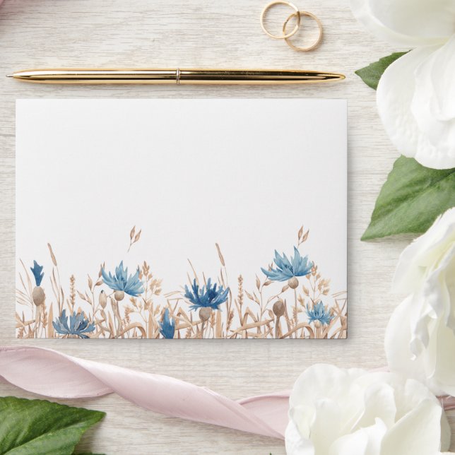 Blue Cornflowers & Wheat Field Wedding Envelope (Wedding)