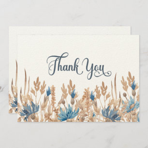 Blue Cornflowers & Wheat Field Wedding Thank You Card