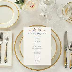 Blue Cornflowers & Wheat Modern Cream Wedding Menu