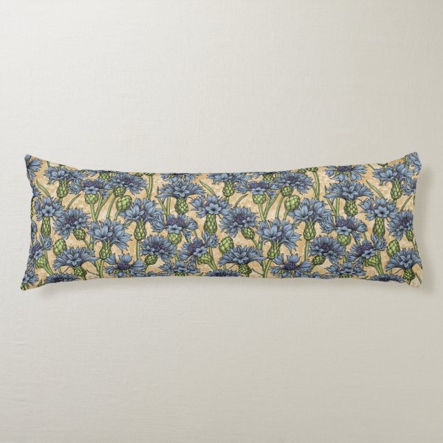 Blue cornflowers, wild flowers on honney yellow body cushion (Front)