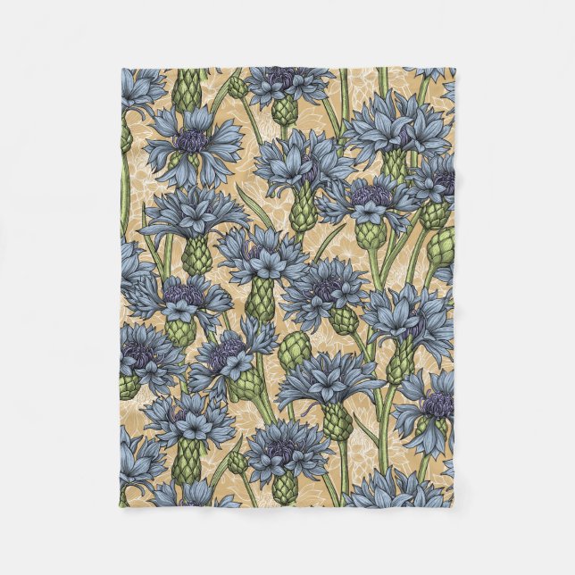 Blue cornflowers, wild flowers on honney yellow fleece blanket (Front)