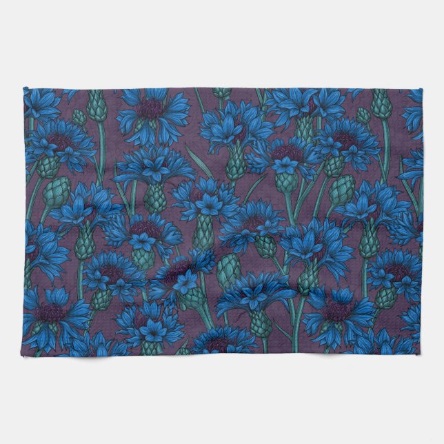 Blue cornflowers, wild flowers tea towel (Horizontal)