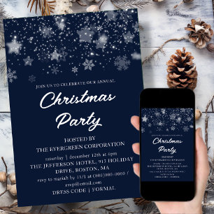 Blue Corporate Office Christmas Holiday Party Invitation