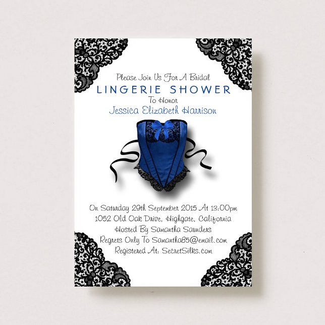 Blue Corset & Black Lace Lingerie Shower Invitation (Creator Uploaded)