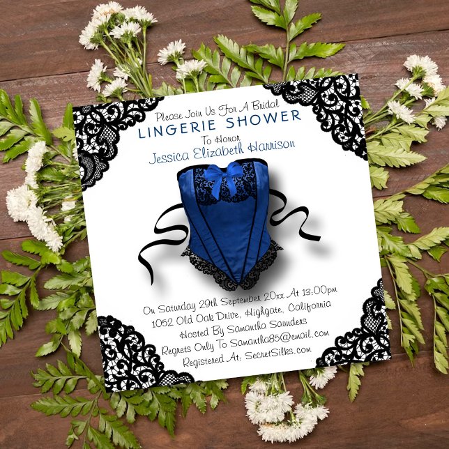 Blue Corset & Black Lace Lingerie Shower Invitation (Creator Uploaded)
