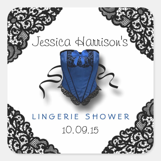 Blue Corset & Black Lace Lingerie Shower Stickers (Front)