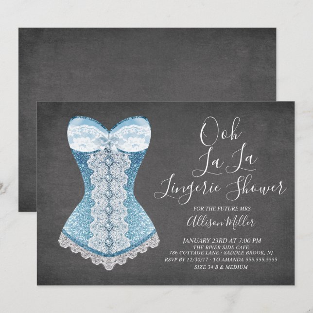 Blue Corset Lingerie Bridal Shower Invitation (Front/Back)