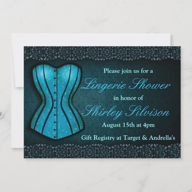 Blue Corset Lingerie Bridal Shower Invitation (Front)