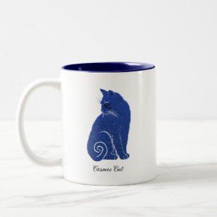 Blue Cosmic Cat Two-Tone Coffee Mug