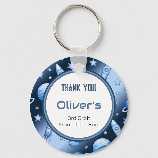 Blue Cosmic Celestial Rocket Odyssey Key Ring (Front)