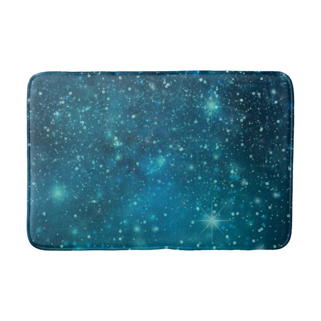 Blue Cosmic Spacey Starry Sky Bath Mat (Front)