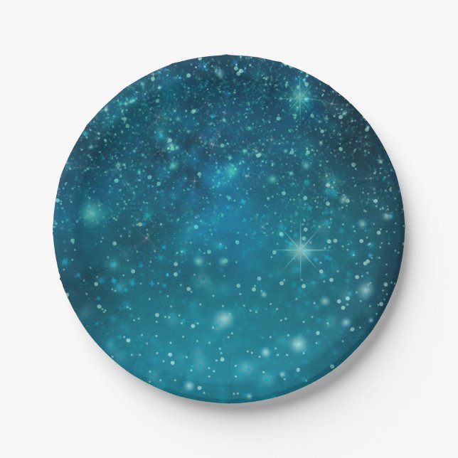Blue Cosmic Spacey Starry Sky Stars Paper Plate (Front)