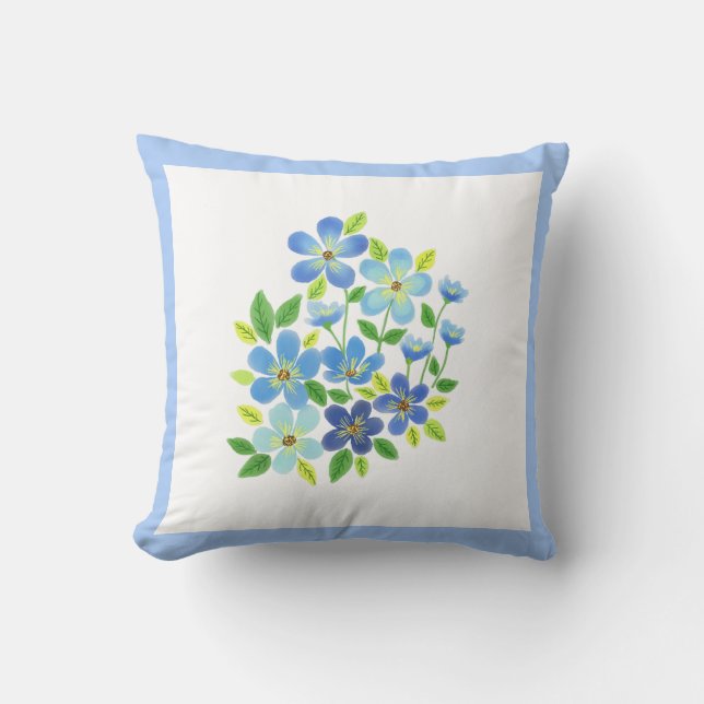 Blue Cosmos Flowers / Floral Throw Pillow (Front)