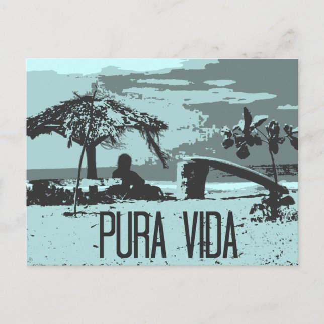 Blue Costa Rica Pura Vida Surfer Postcard (Front)