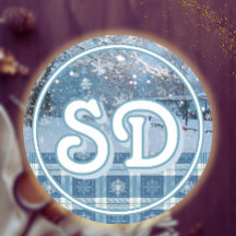 Blue Cosy Plaid Snowy Winter Country Christmas 