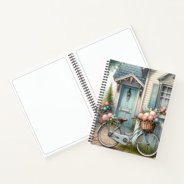 Blue Cottage Bike with Spring Flower Basket Notebook (Inside)
