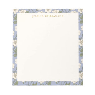 Blue Cottagecore Floral Personalised Name Notepad