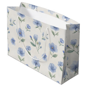 Blue Cottagecore Wildflowers Botanical Print Large Gift Bag