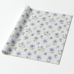 Blue Cottagecore Wildflowers Botanical Print  Wrapping Paper