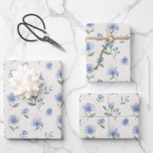 Blue Cottagecore Wildflowers Botanical Print  Wrapping Paper Sheet