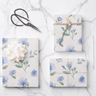 Blue Cottagecore Wildflowers Botanical Print  Wrapping Paper Sheet
