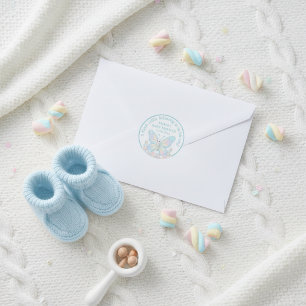 Blue Cotton Candy Butterfly Boy Baby Shower Classic Round Sticker