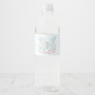 Blue Cotton Candy Butterfly Boy Baby Shower Water Bottle Label