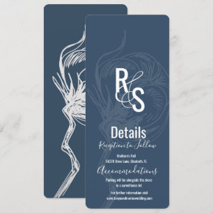 Blue Cotton Plants Line Art Wedding Details Invitation