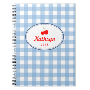Blue country gingham pattern red cherry personal notebook