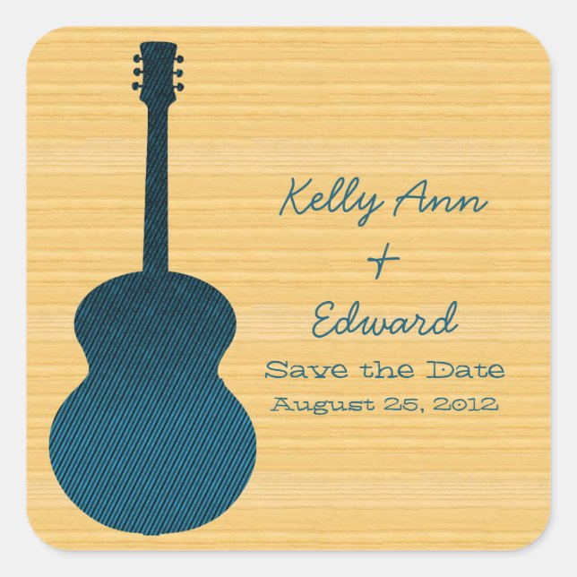 Blue Country Guitar Save the Date Stickers (Front)