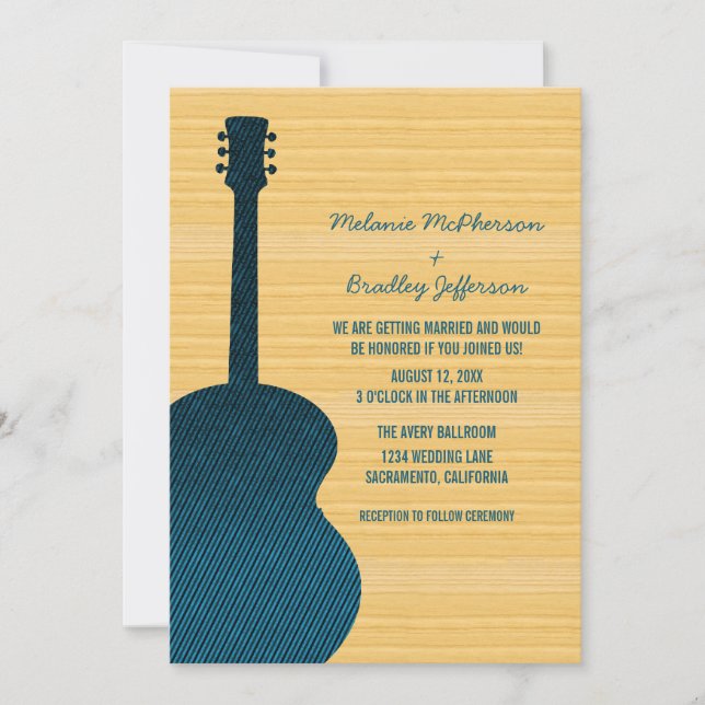 Blue Country Guitar Wedding Invitation (Front)