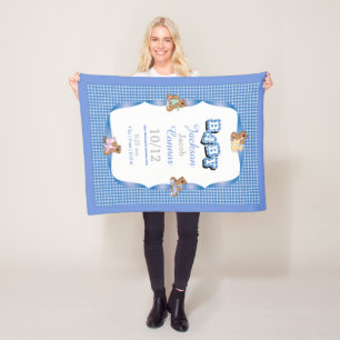 Blue Country Plaid with Baby Bears Fleece Blanket