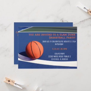Blue court basketball birthday invitations