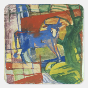 Blue Cow, 1914 (tempera on paper) Square Sticker