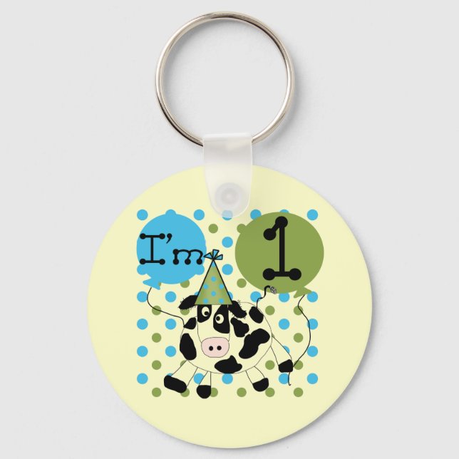 Blue Cow 1st Birthday Tshirts and Gifts Key Ring (Front)