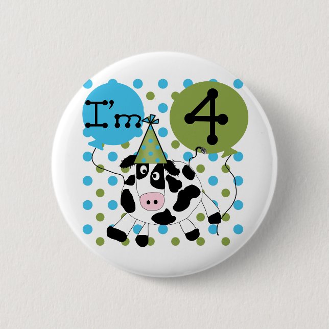 Blue Cow 4th Birthday Tshirts and Gifts 6 Cm Round Badge (Front)