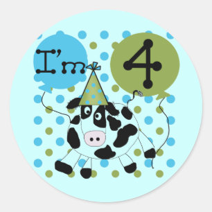 Blue Cow 4th Birthday Tshirts and Gifts Classic Round Sticker