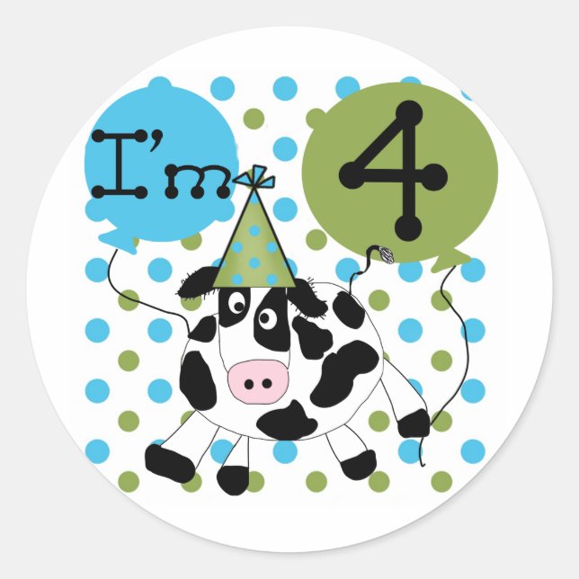 Blue Cow 4th Birthday Tshirts and Gifts Classic Round Sticker (Front)