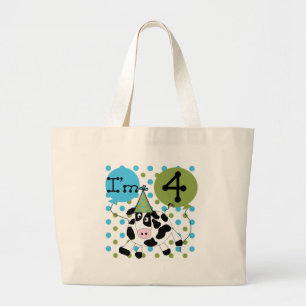 Blue Cow 4th Birthday Tshirts and Gifts Large Tote Bag