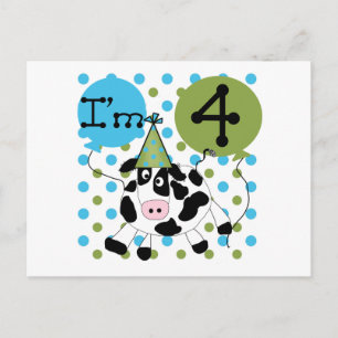Blue Cow 4th Birthday Tshirts and Gifts Postcard