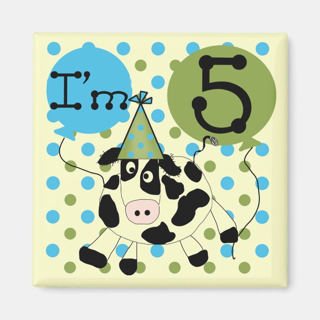 Blue Cow 5th Birthday Tshirts and Gifts Magnet (Front)
