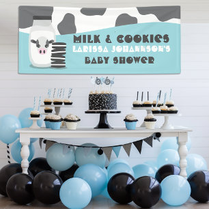 BLUE Cow Milk and Cookies Baby Shower Banner