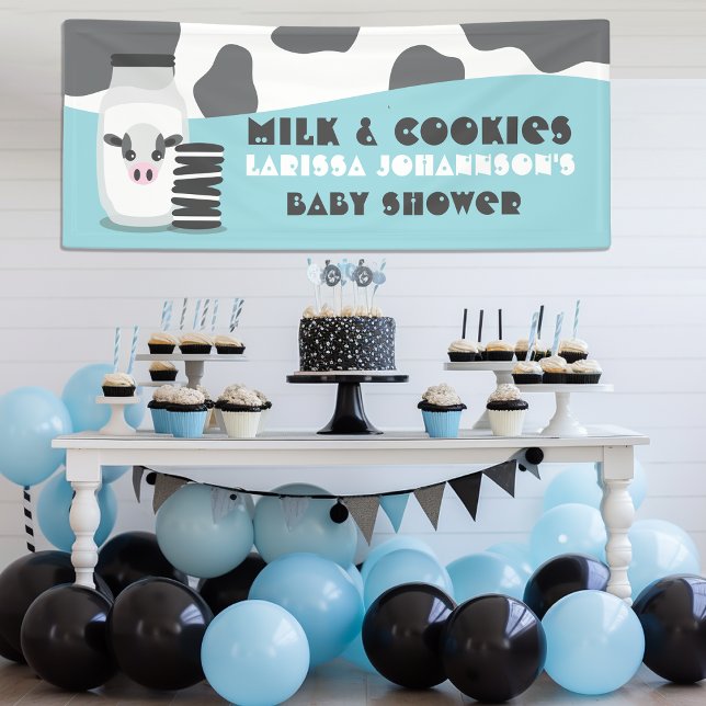 BLUE Cow Milk and Cookies Baby Shower Banner (Creator Uploaded)