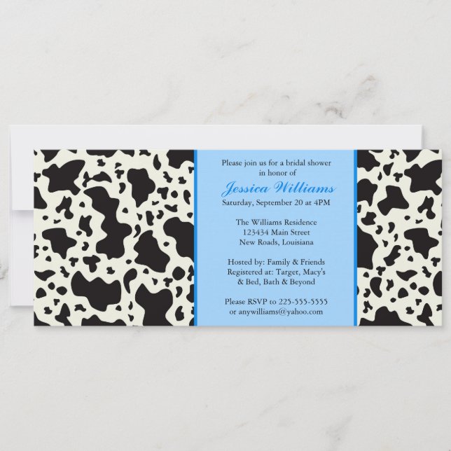 Blue Cow Print Bridal Shower Invitation (Front)