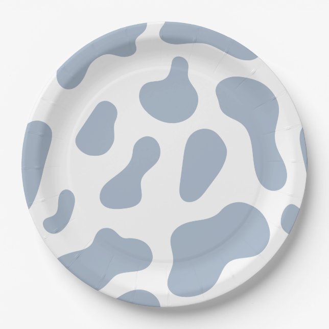 Blue Cow Print Little Cowboy Baby Shower Paper Plate (Front)