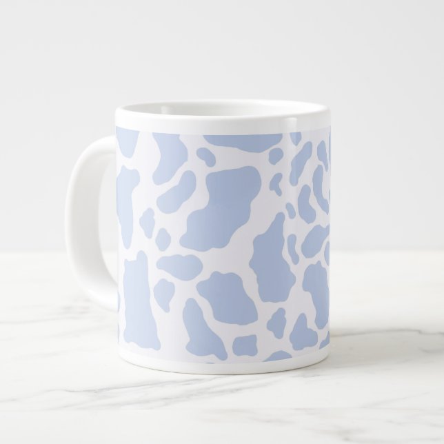 Blue Cow Spots Animal Print Pattern Large Coffee Mug (Front Left)