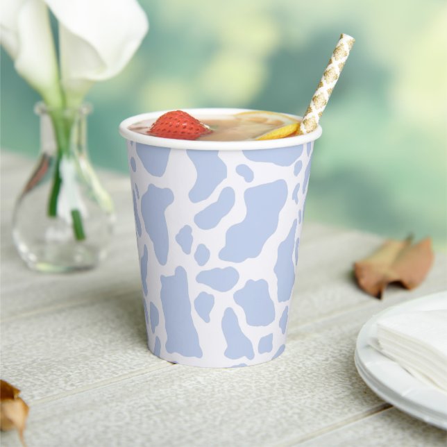 Blue Cow Spots Animal Print Pattern Paper Cups (Insitu)