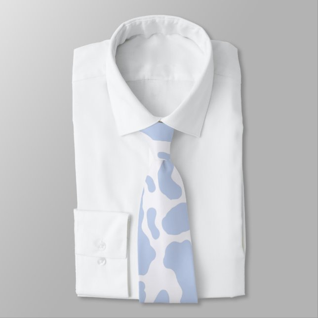 Blue Cow Spots Animal Print Pattern Tie (Tied)