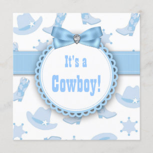 Blue Cowboy Baby Boy Shower Invitation